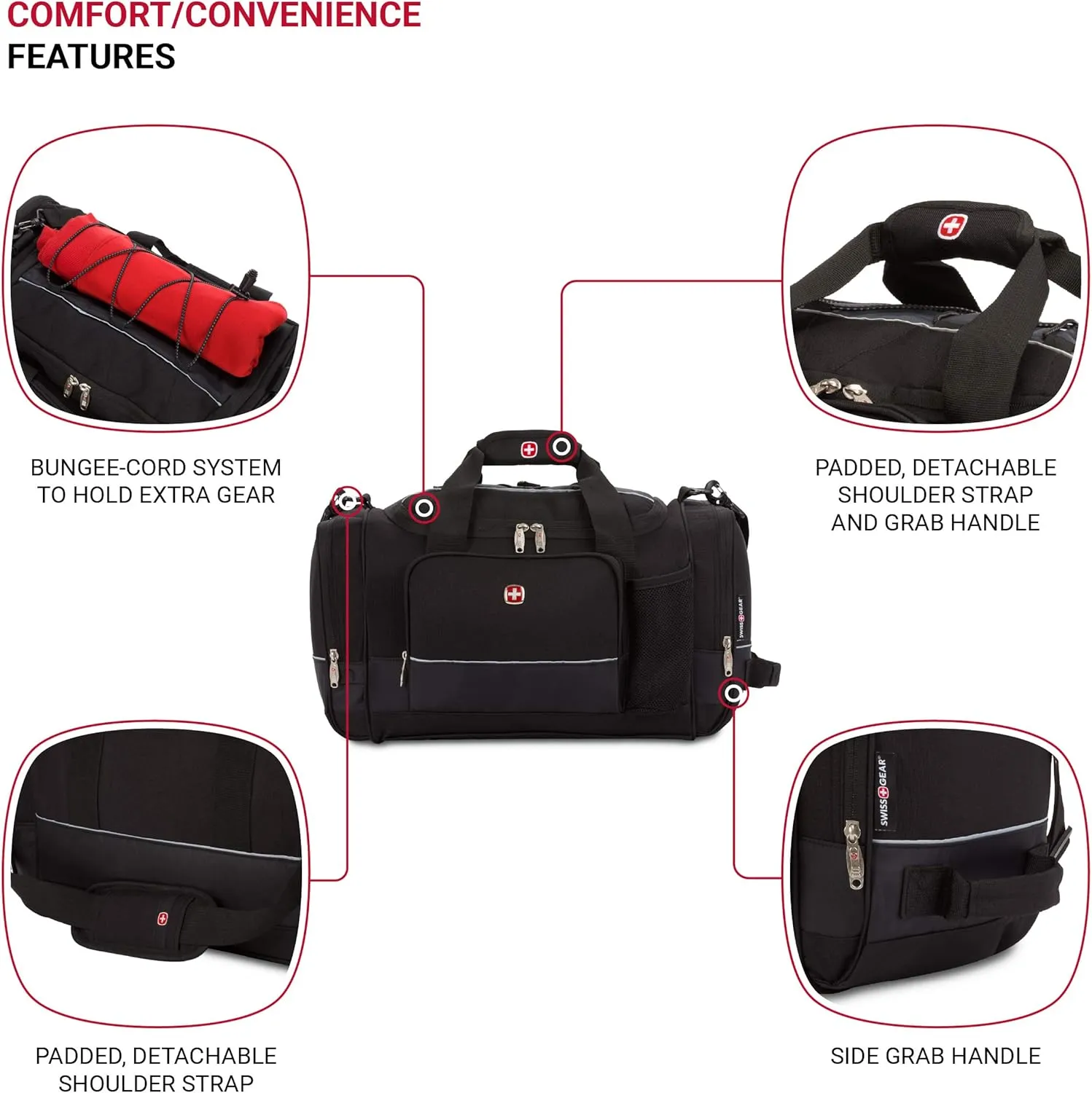 SwissGear Apex Duffle Bag for Travel and Gym with Bungee-Cord System
