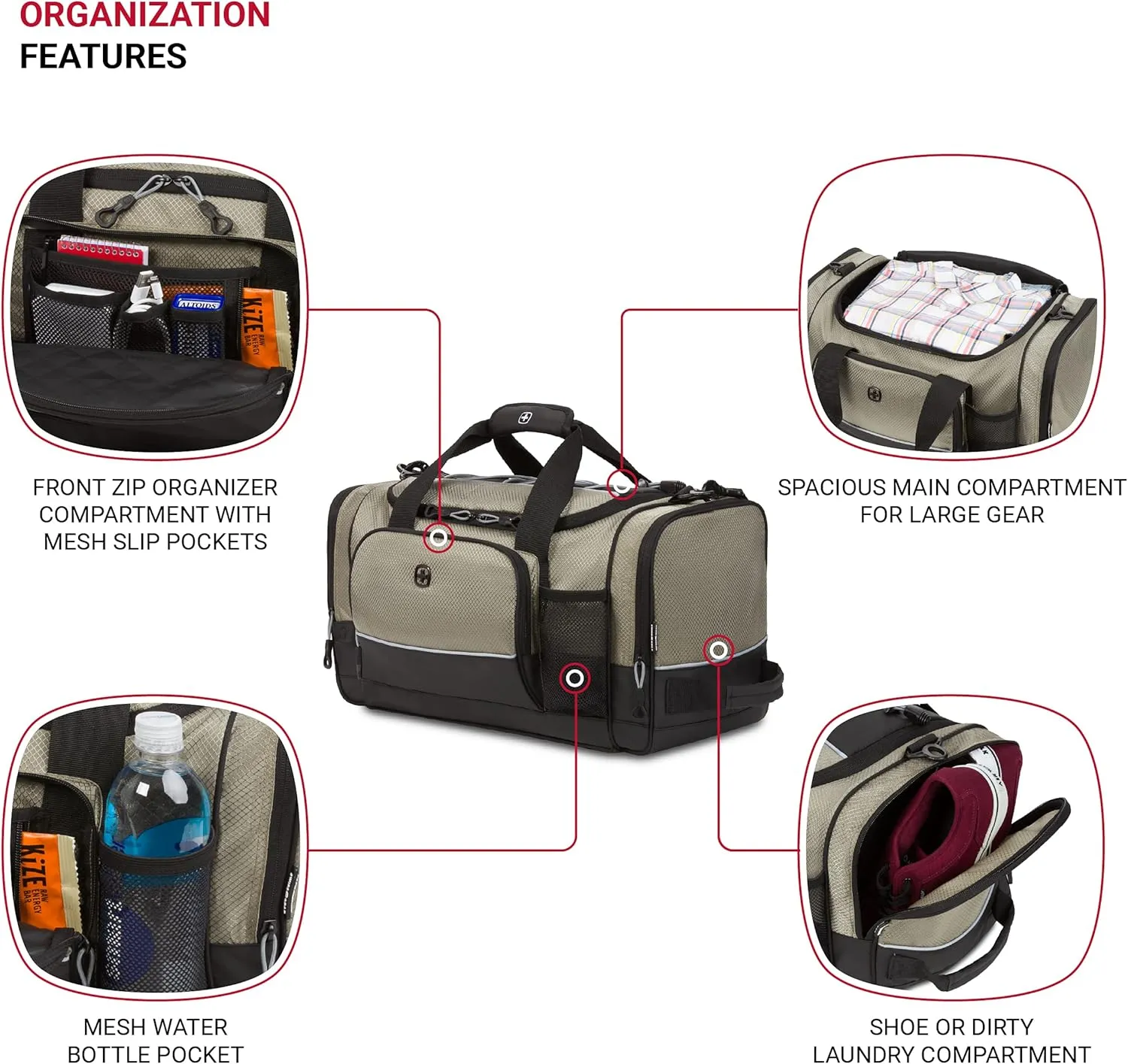 SwissGear Apex Duffle Bag for Travel and Gym with Bungee-Cord System
