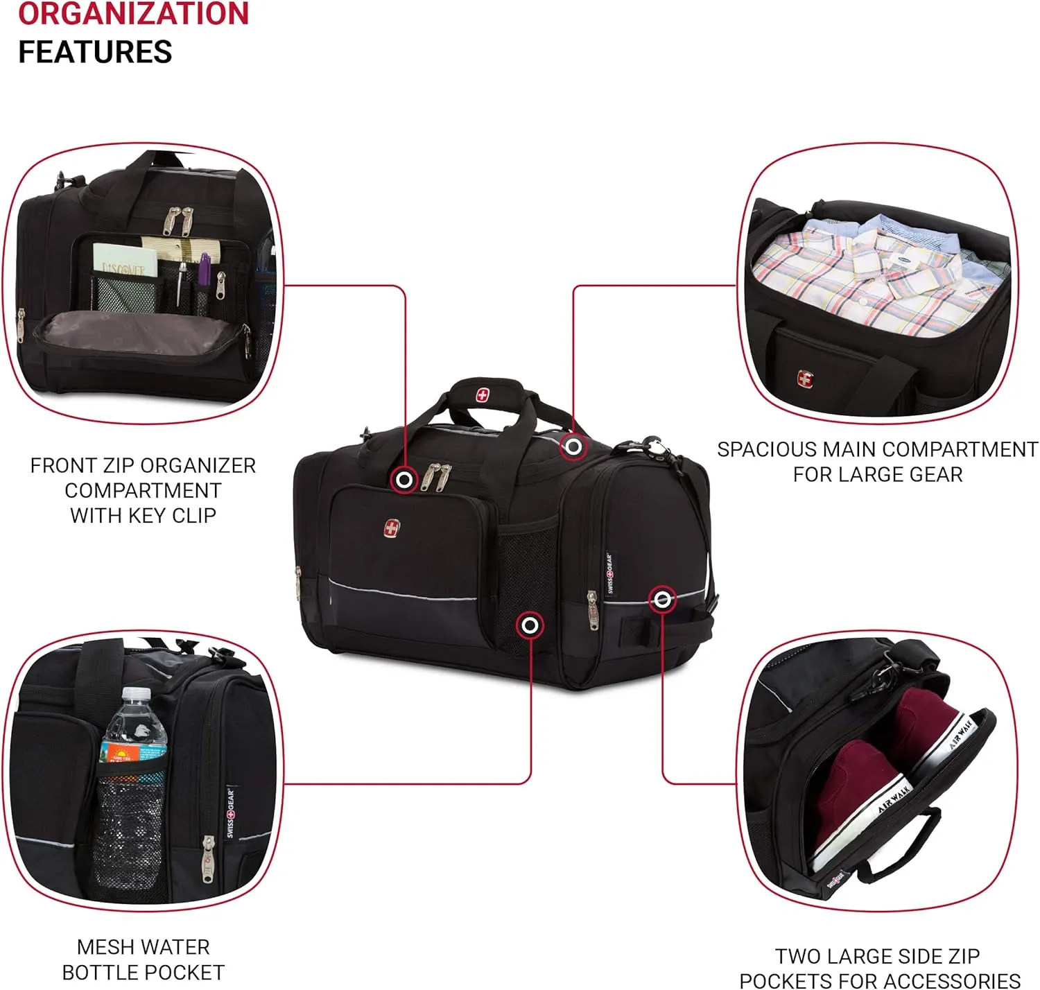 SwissGear Apex Duffle Bag for Travel and Gym with Bungee-Cord System