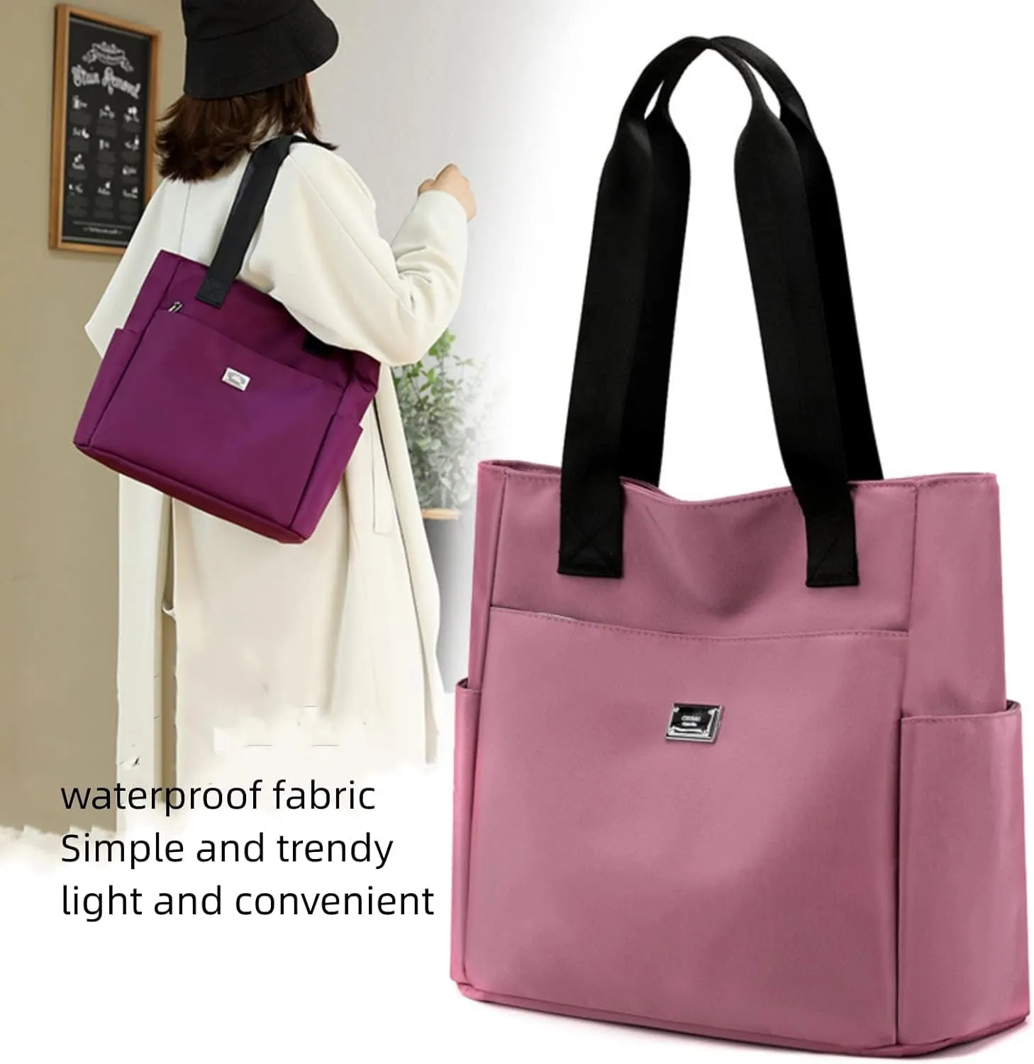 Symmetryup tote bag, Large Capacity Water Repellent Multi Pocket Nylon Shoulder Bag, Travel Crossbody Bags for Women