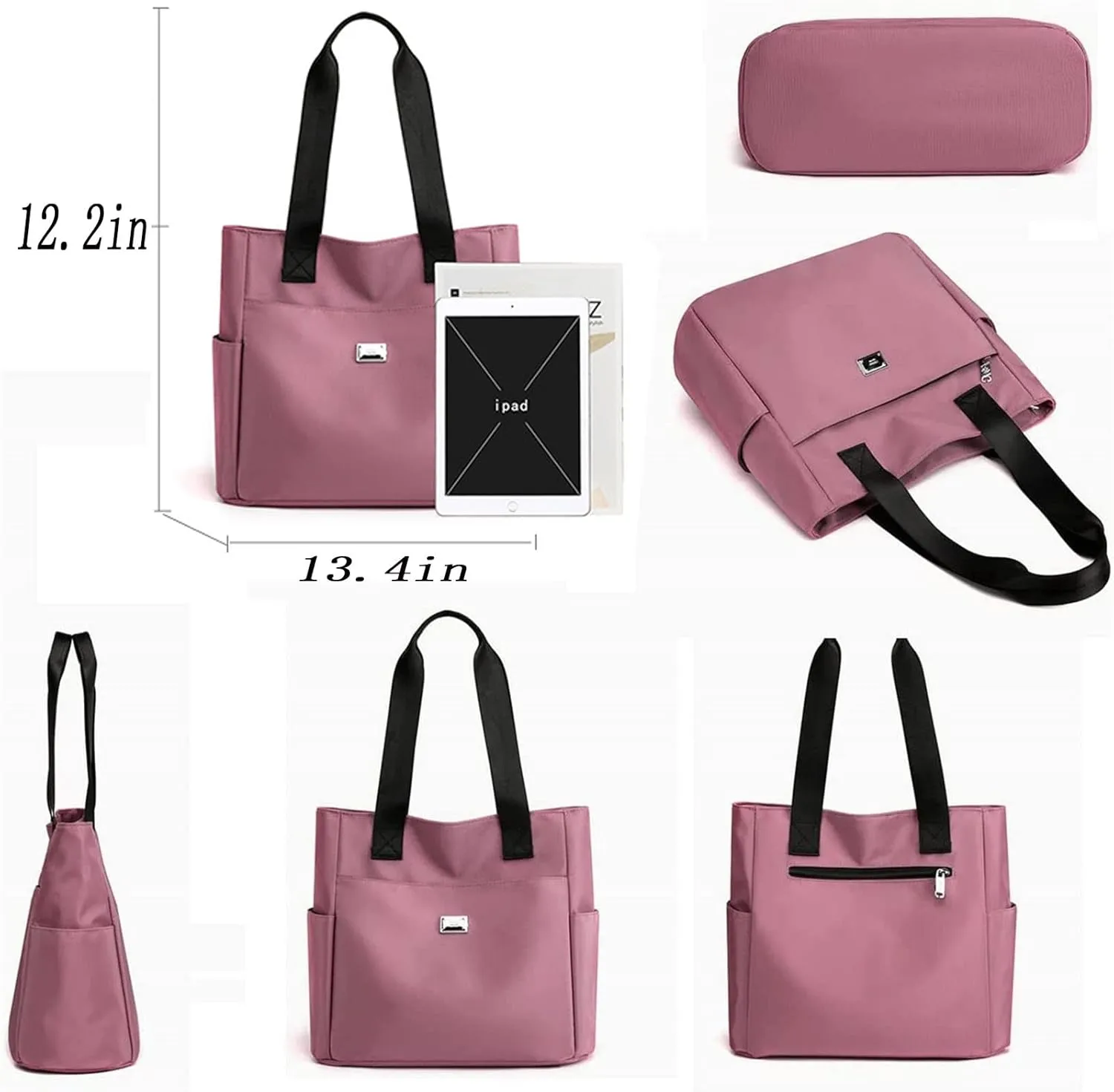 Symmetryup tote bag, Large Capacity Water Repellent Multi Pocket Nylon Shoulder Bag, Travel Crossbody Bags for Women