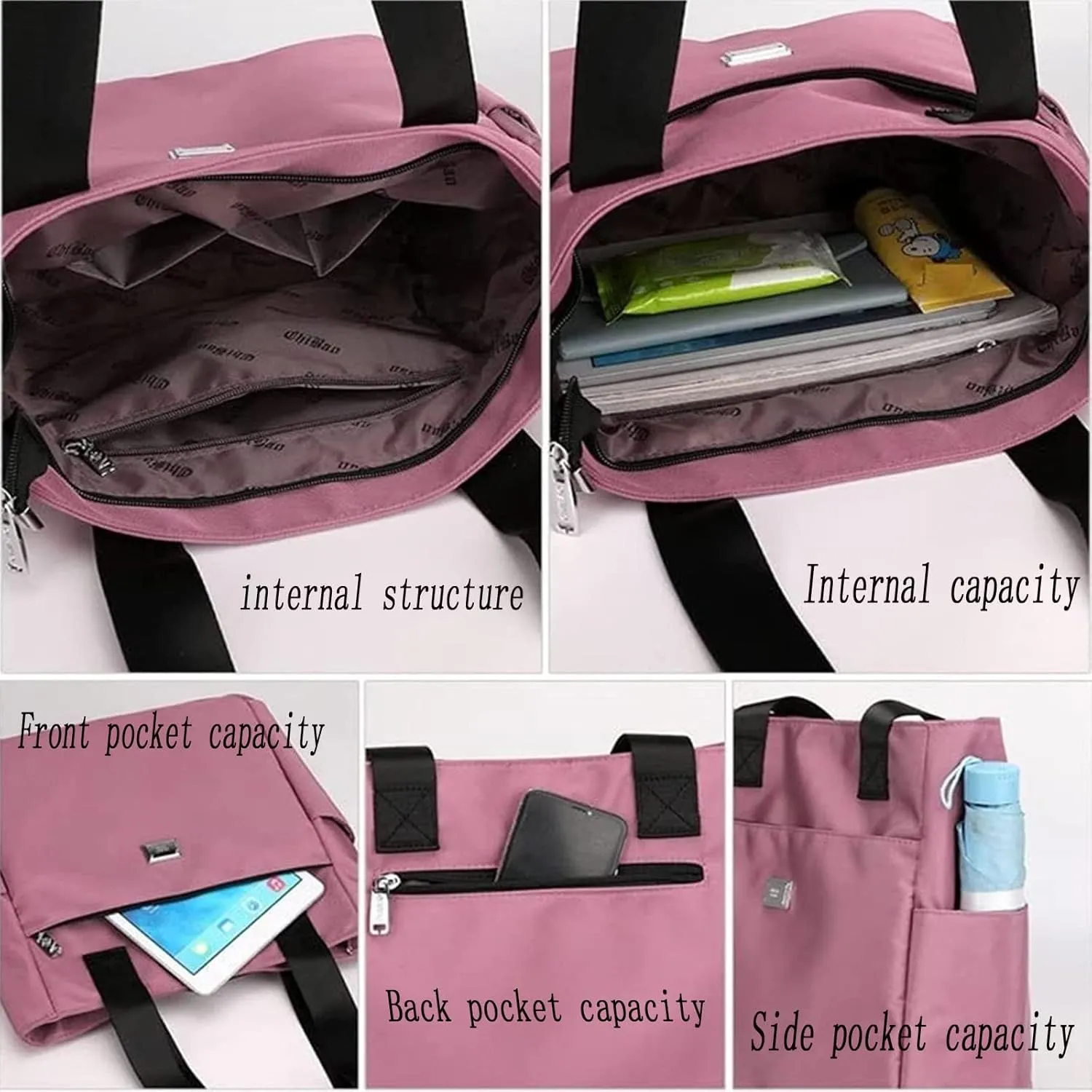 Symmetryup tote bag, Large Capacity Water Repellent Multi Pocket Nylon Shoulder Bag, Travel Crossbody Bags for Women