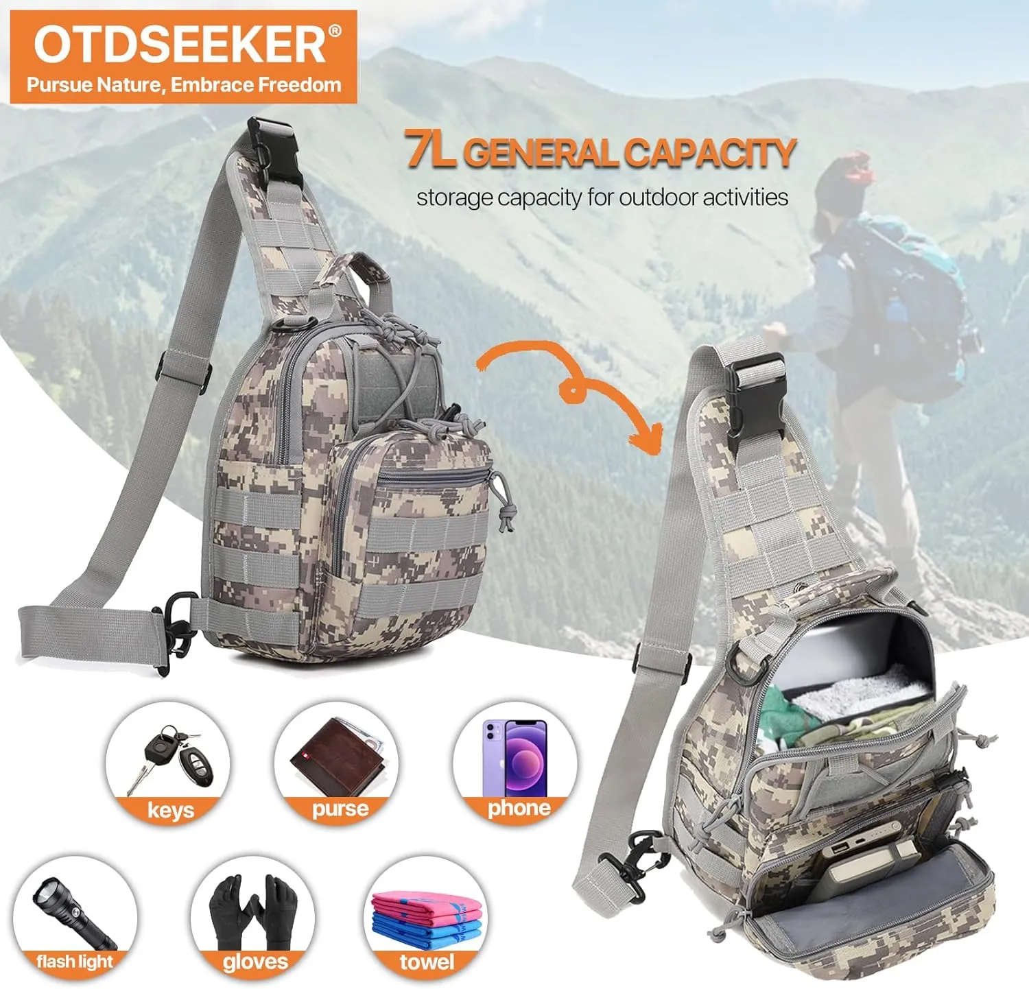 Tactical Sling Bag for Men, Small Crossbody Bag Chest Holster, EDC Shoulder Bag, Acu