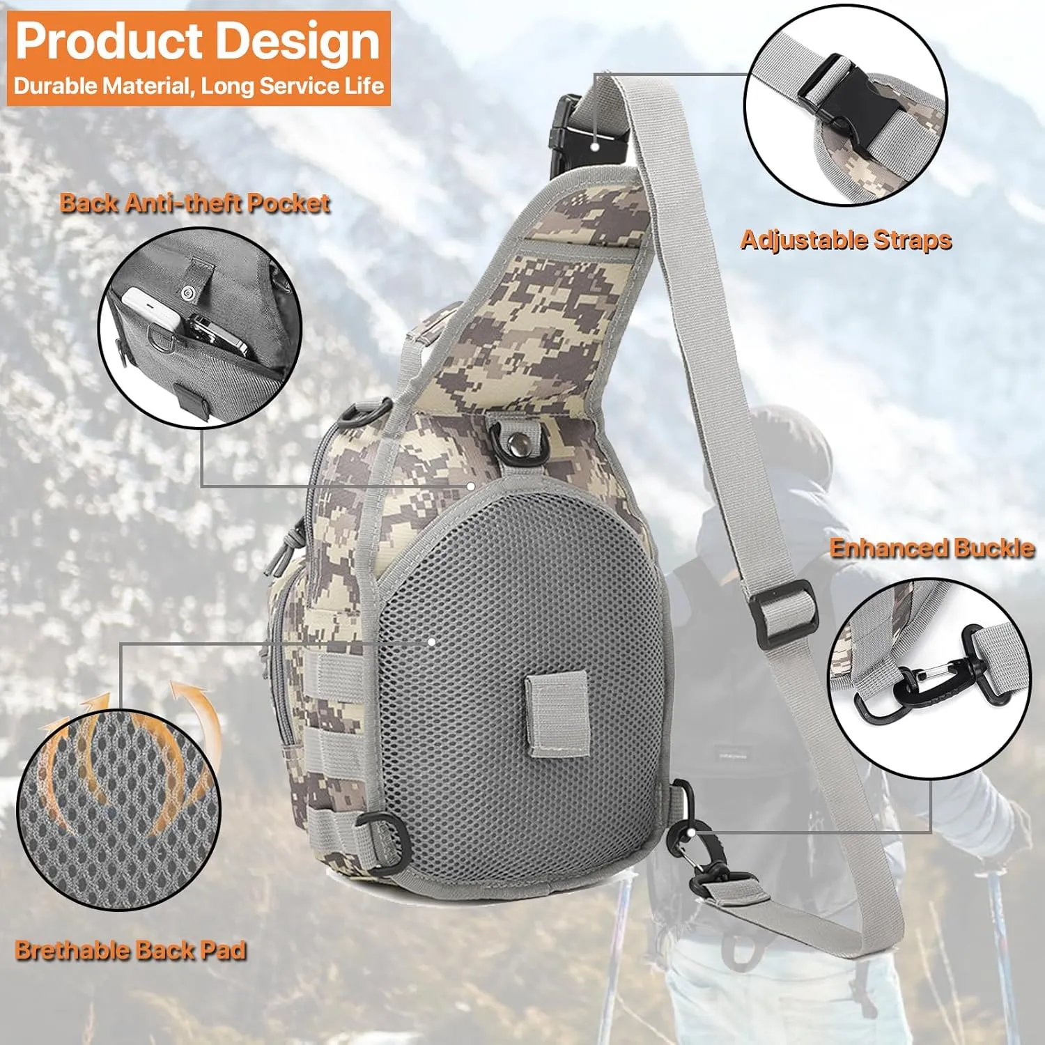 Tactical Sling Bag for Men, Small Crossbody Bag Chest Holster, EDC Shoulder Bag, Acu