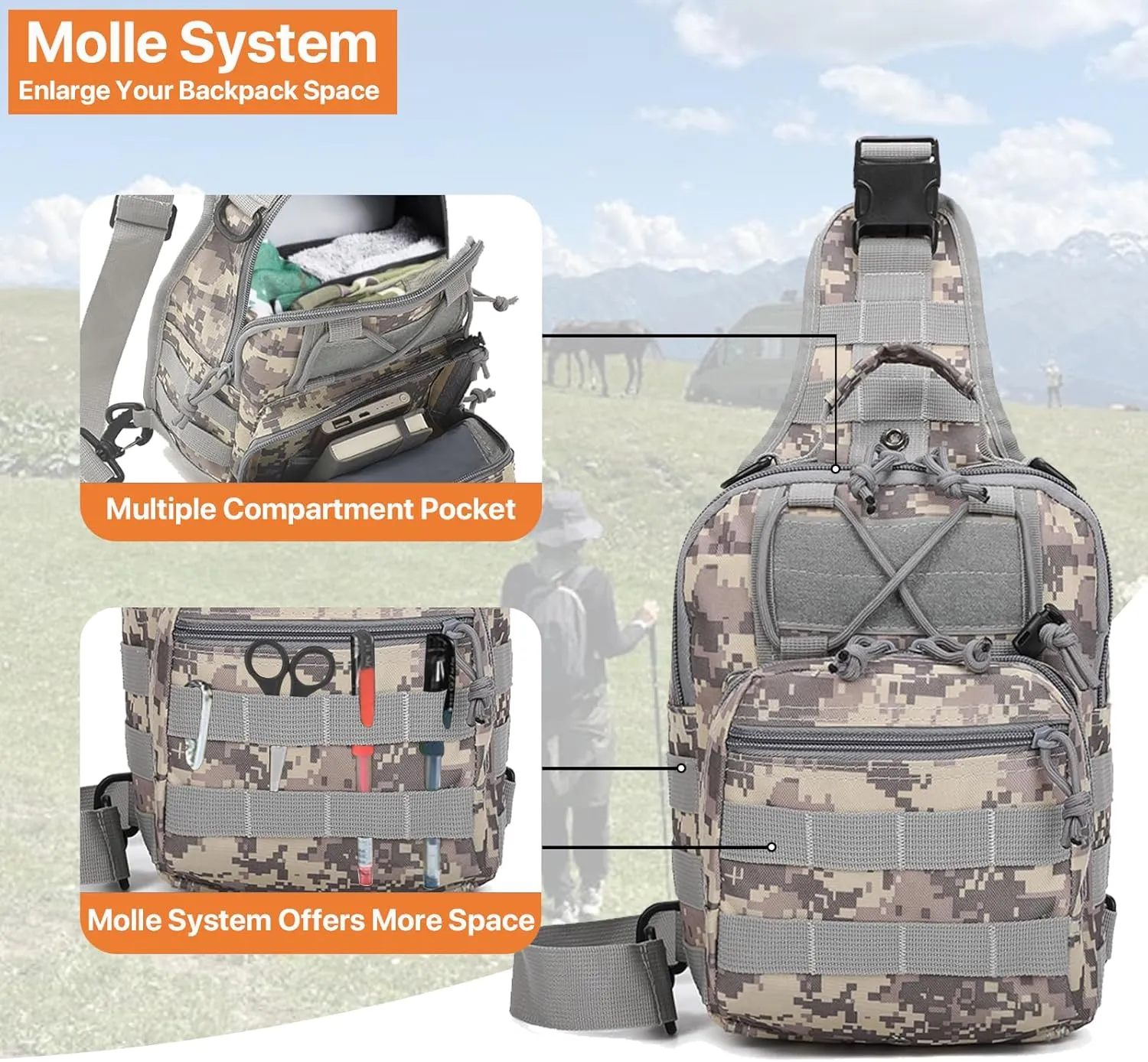 Tactical Sling Bag for Men, Small Crossbody Bag Chest Holster, EDC Shoulder Bag, Acu