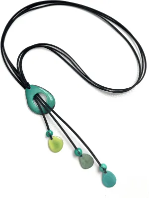 Tagua nut necklace in aqua green, organic statement necklace TAG706, Tagua Lariat Necklace