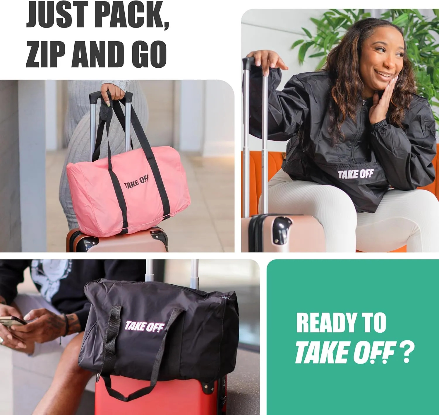 TAKE OFF Luggage - 3 in 1 Duffle Bag, Large Pocket Jacket or Pouch, Lightweight Oversized Windbreaker, Convertible Waterproof Garment, Personal Item & Carry On Accessories for Travel Essentials, Blue