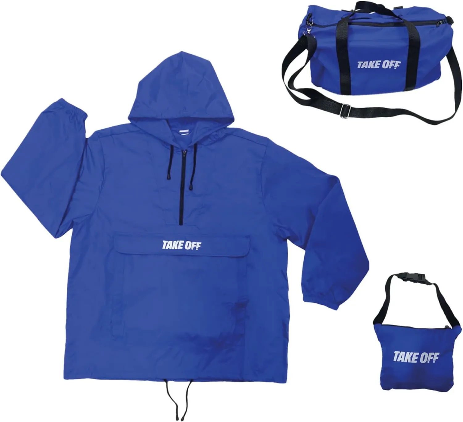TAKE OFF Luggage - 3 in 1 Duffle Bag, Large Pocket Jacket or Pouch, Lightweight Oversized Windbreaker, Convertible Waterproof Garment, Personal Item & Carry On Accessories for Travel Essentials, Blue