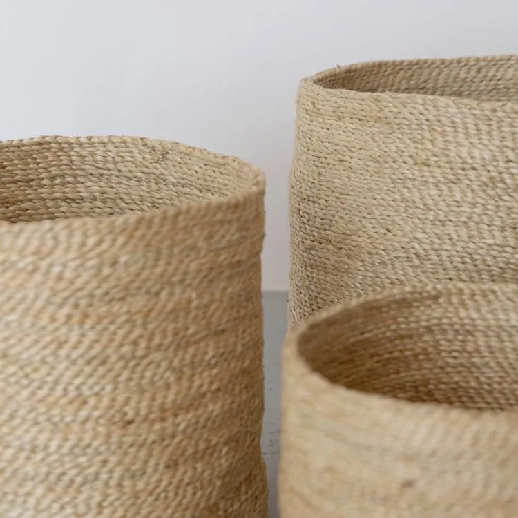 Tall Round Jute Storage Baskets Natural