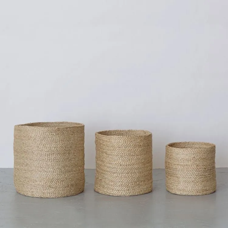 Tall Round Jute Storage Baskets Natural