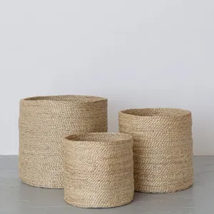 Tall Round Jute Storage Baskets Natural