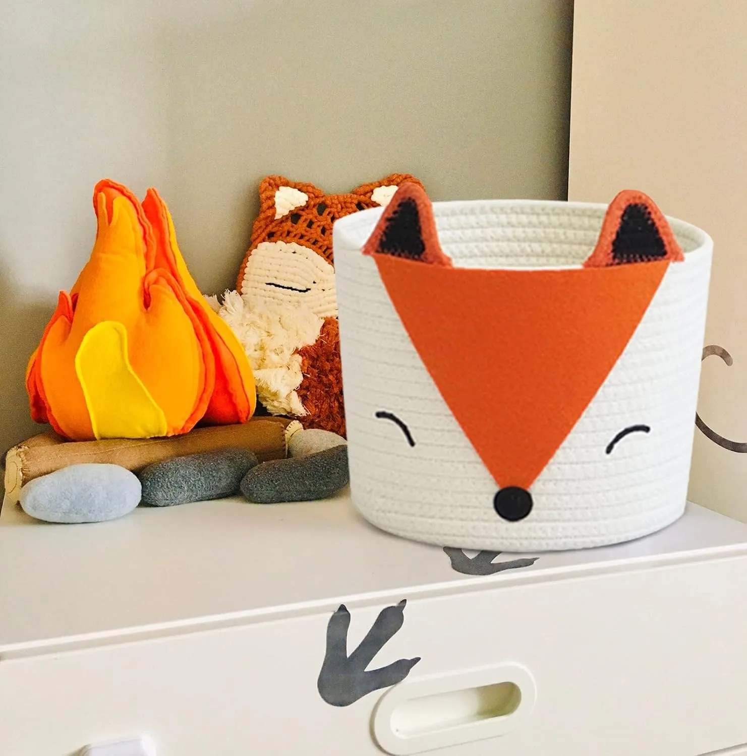 T&T Homewares Orange Fox Storage Basket - Small, Multipurpose for Baby Diapers, Laundry, Kids Room, Dog/Cat Toys - Ideal for Woodland Nursery Decor & Organizing