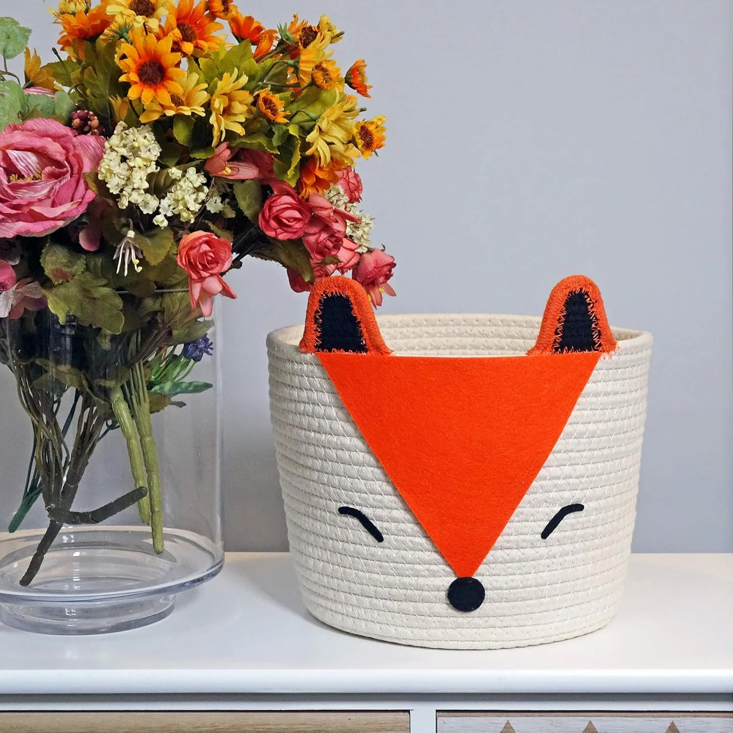 T&T Homewares Orange Fox Storage Basket - Small, Multipurpose for Baby Diapers, Laundry, Kids Room, Dog/Cat Toys - Ideal for Woodland Nursery Decor & Organizing