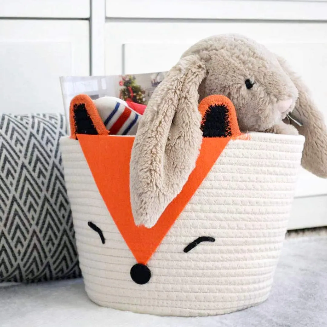 T&T Homewares Orange Fox Storage Basket - Small, Multipurpose for Baby Diapers, Laundry, Kids Room, Dog/Cat Toys - Ideal for Woodland Nursery Decor & Organizing