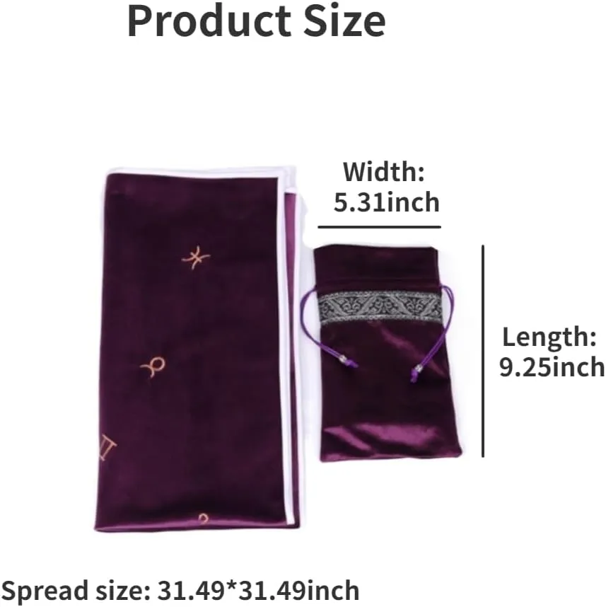 Tarot Tablecloth Embroidered Horoscope Square Divination With Bag Tarot Cloth Tarot Tablecloth And Bag Set (Black)