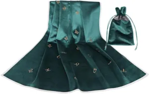 Tarot Tablecloth Embroidered Horoscope Square Divination with Bag Tarot Cloth Tarot Tablecloth and Bag Set (Green)