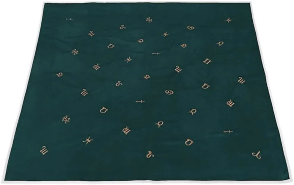 Tarot Tablecloth Embroidered Horoscope Square Divination with Bag Tarot Cloth Tarot Tablecloth and Bag Set (Green)