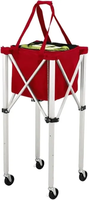 Teaching Cart Traveler with Red Bag, Holds 150 Tennis Balls, Zippered Top, Foldable Cart, 3.9 x 9.4 x 19.6 in for Baseball Softball Tennis