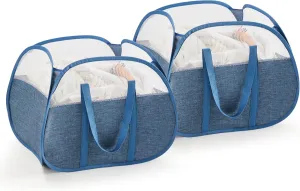 TECHMILLY Pop Up Foldable Laundry Basket, 90L Large Capacity Square & Tear Proof Laundry Hamper with Reinforced Handles for Dirty Clothes Storage in Dorm, Laundry Room, Bathroom, Blue(Fabric), 2 Pack