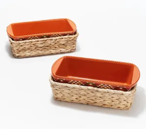 Temp-tations by Tara Temp-tations Set-of-2 Loaf Pans, 1.75 Qt ea, with Baskets (Plaid Fall)