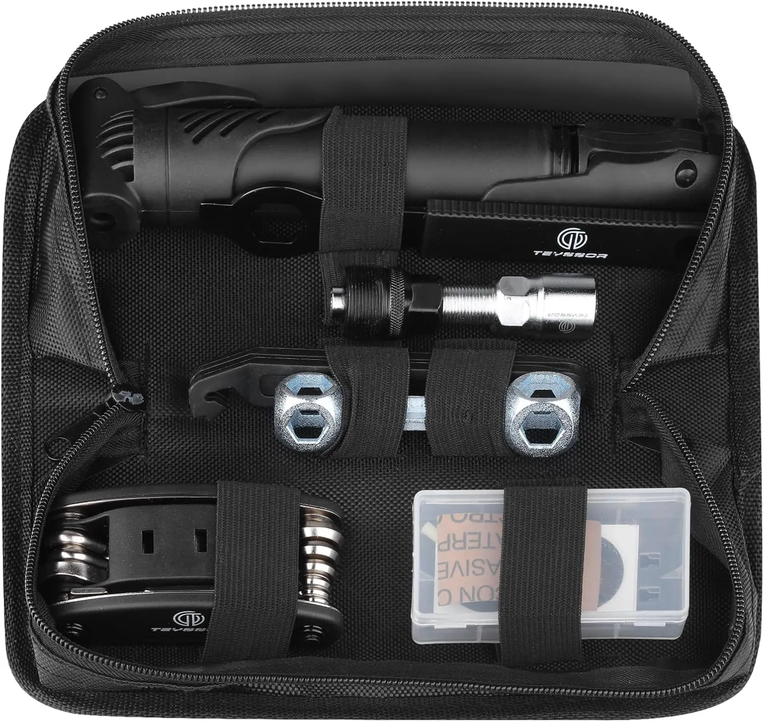 Teyssor Bicycle Repair Bag with Tire Pump, Bike Repair Tool Kit, All in One Bike Repair Tool Portable Tire Patch Kit, Cycling Repair Set