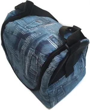 Thailand Original Jeans Pattern Jean Style Puppy Kitten Sugar Glider Birds Prairie Dog Chinchillas Small Pet Travel Cage Shoulder Bag Kennel Carrier by Polar Bear's Republic (Blue)