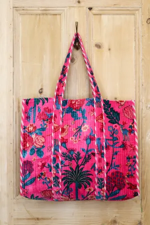 The Botanica Reversible Velvet Tote Bag | Fuchsia