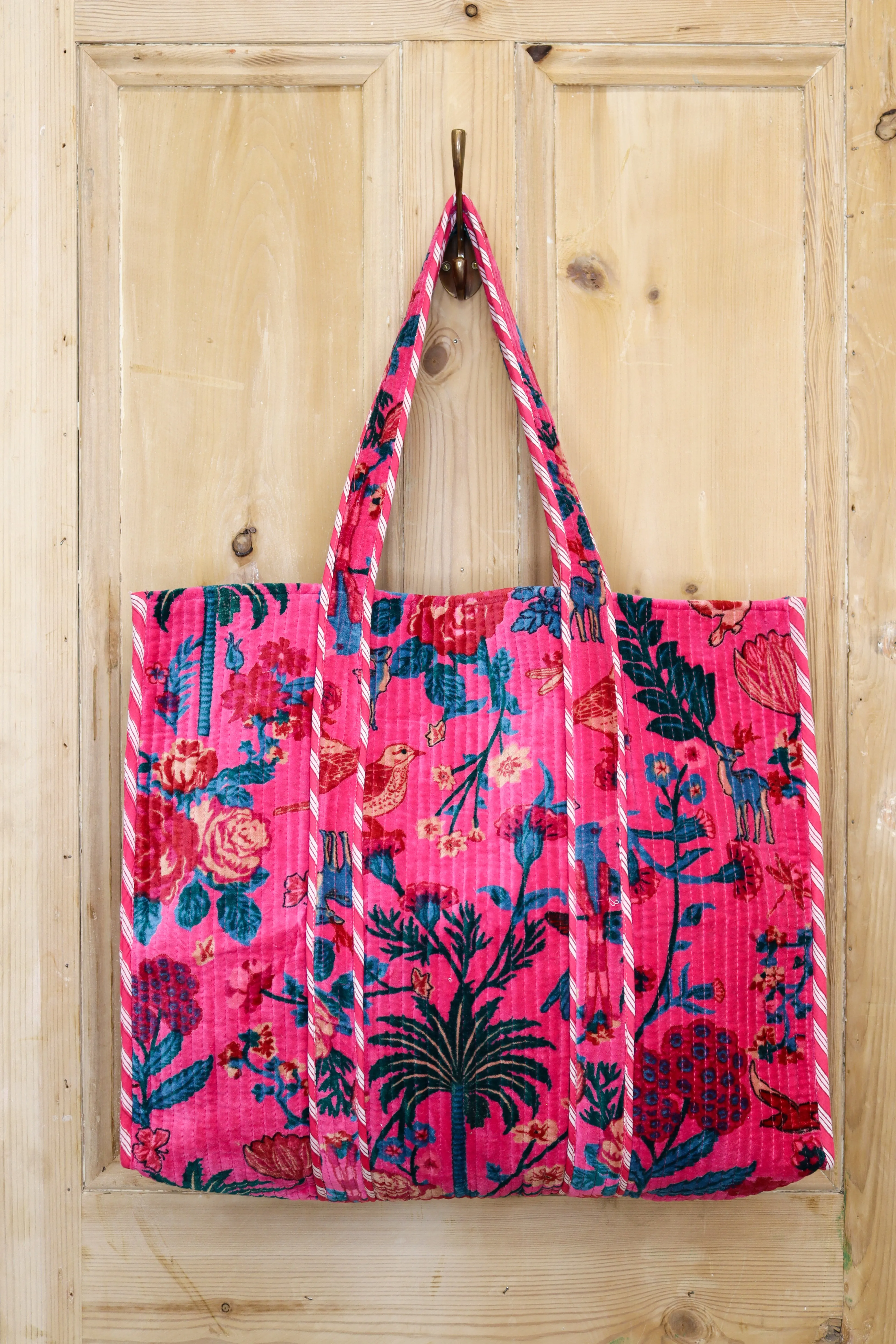 The Botanica Reversible Velvet Tote Bag | Fuchsia