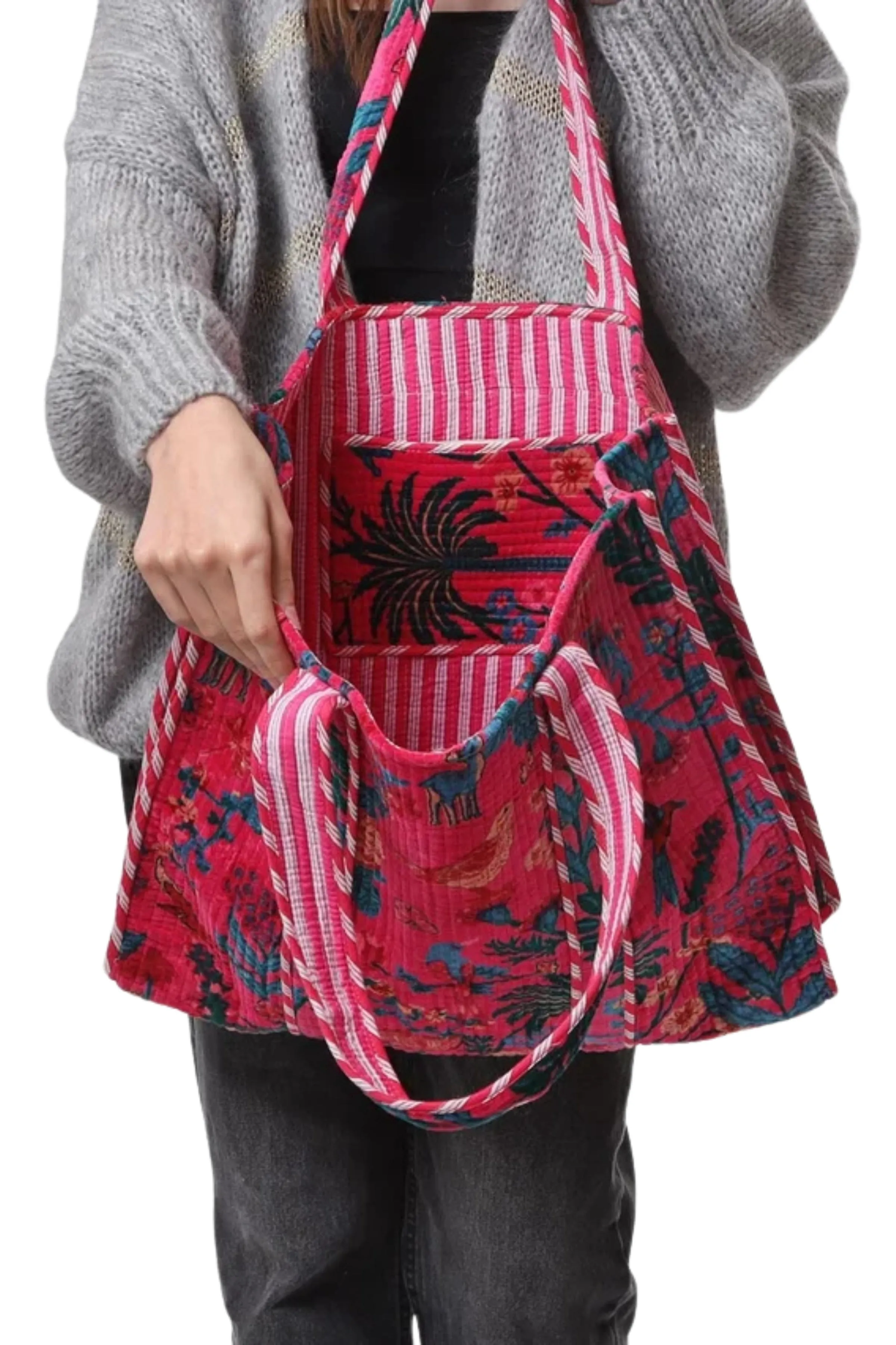 The Botanica Reversible Velvet Tote Bag | Fuchsia