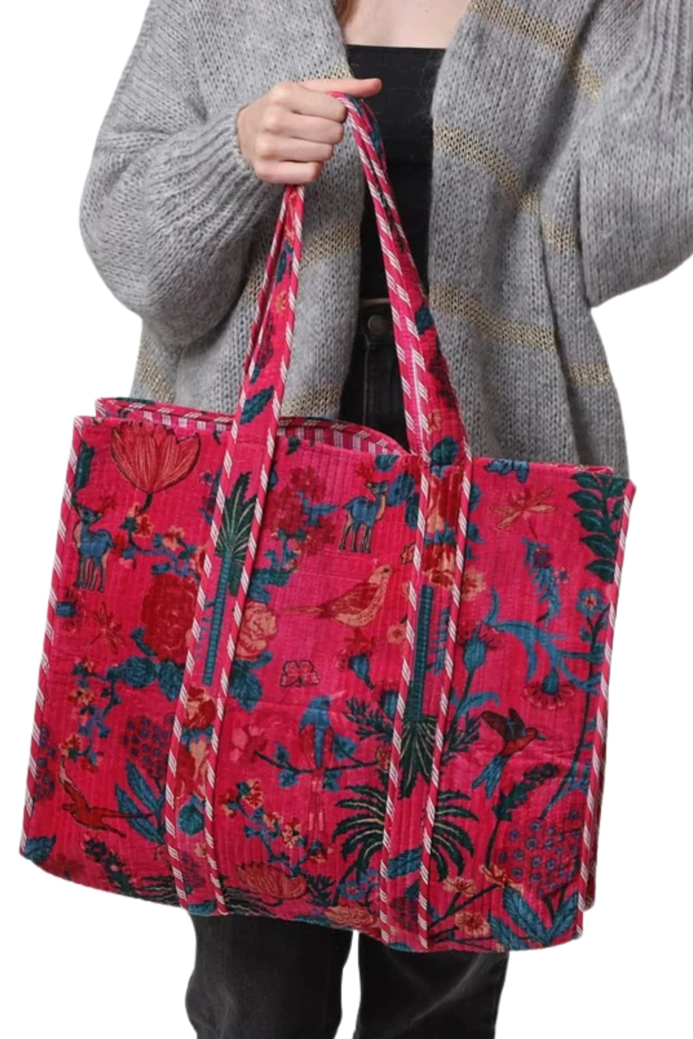 The Botanica Reversible Velvet Tote Bag | Fuchsia
