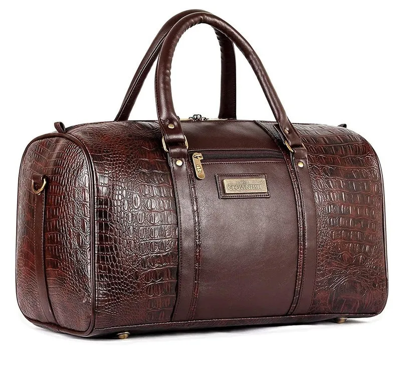 The Clownfish Redmond series 28 liters Faux Leather Travel Duffle Bag Men Travel Duffel Bag Luggage Air Bags Travelling Bag (Dark Chocolate Brown)