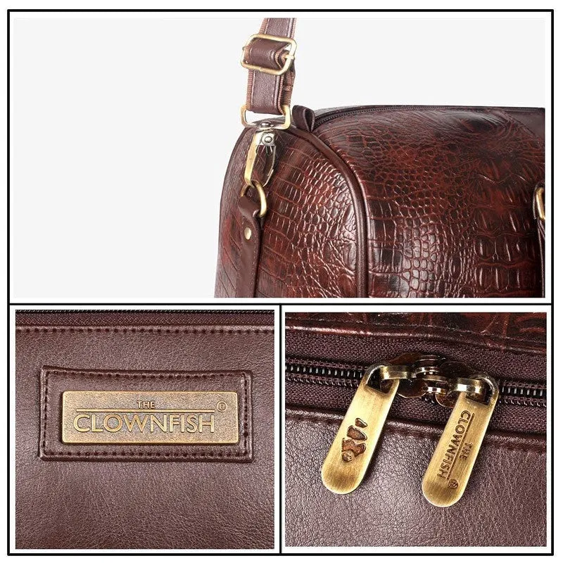 The Clownfish Redmond series 28 liters Faux Leather Travel Duffle Bag Men Travel Duffel Bag Luggage Air Bags Travelling Bag (Dark Chocolate Brown)