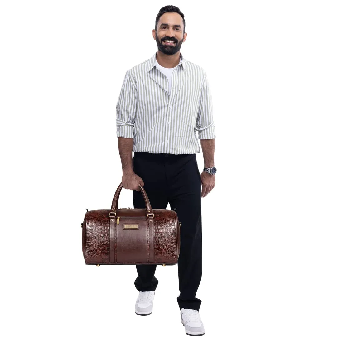 The Clownfish Redmond series 28 liters Faux Leather Travel Duffle Bag Men Travel Duffel Bag Luggage Air Bags Travelling Bag (Dark Chocolate Brown)