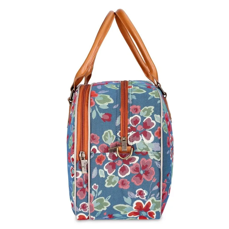 The Clownfish Ziana Series 24 litres Tapestry & Faux Leather Unisex Travel Duffle Bag Luggage Weekender Bag (Light Blue-Floral)
