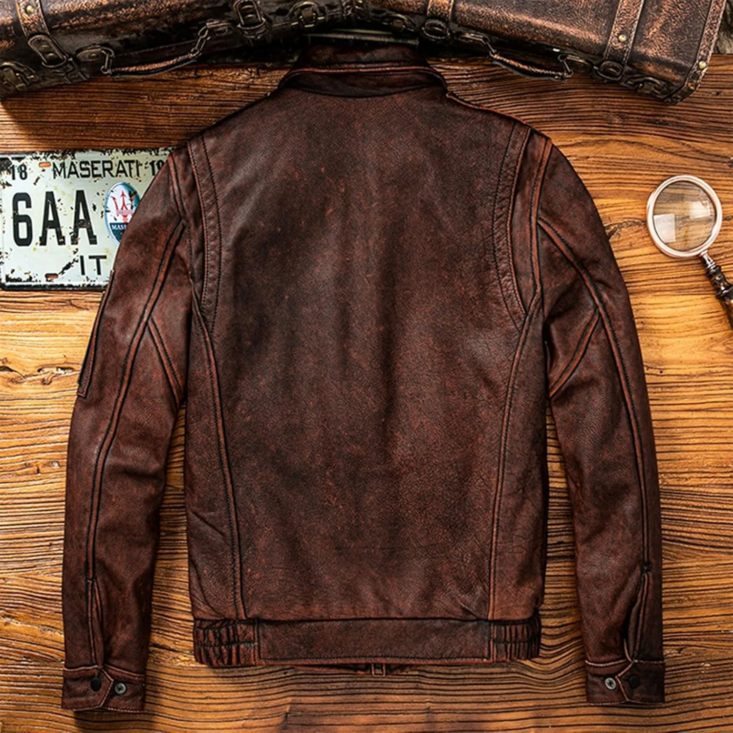 The Next Vintage Red Brown Pilot Leather Jacket Military Natural Cowhide Aviation Genuine Leather Coat For Men