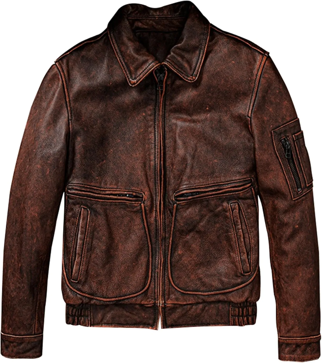The Next Vintage Red Brown Pilot Leather Jacket Military Natural Cowhide Aviation Genuine Leather Coat For Men