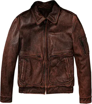 The Next Vintage Red Brown Pilot Leather Jacket Military Natural Cowhide Aviation Genuine Leather Coat For Men