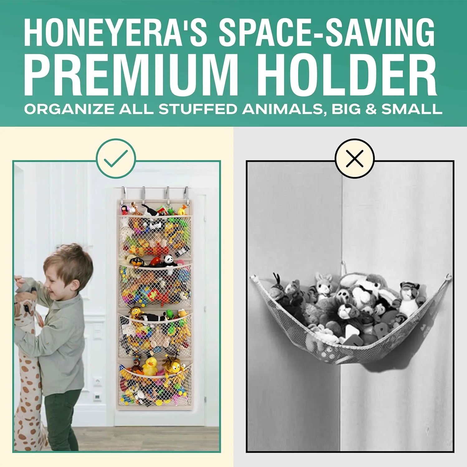 The Original Stuffed Animal Storage (Patent Pending) - Over Door Organizer for Stuffies, Baby Ideas Holder, Toy Plush/Hammock Hanging Storage Net Big Girls Toddler Large Bag Animals