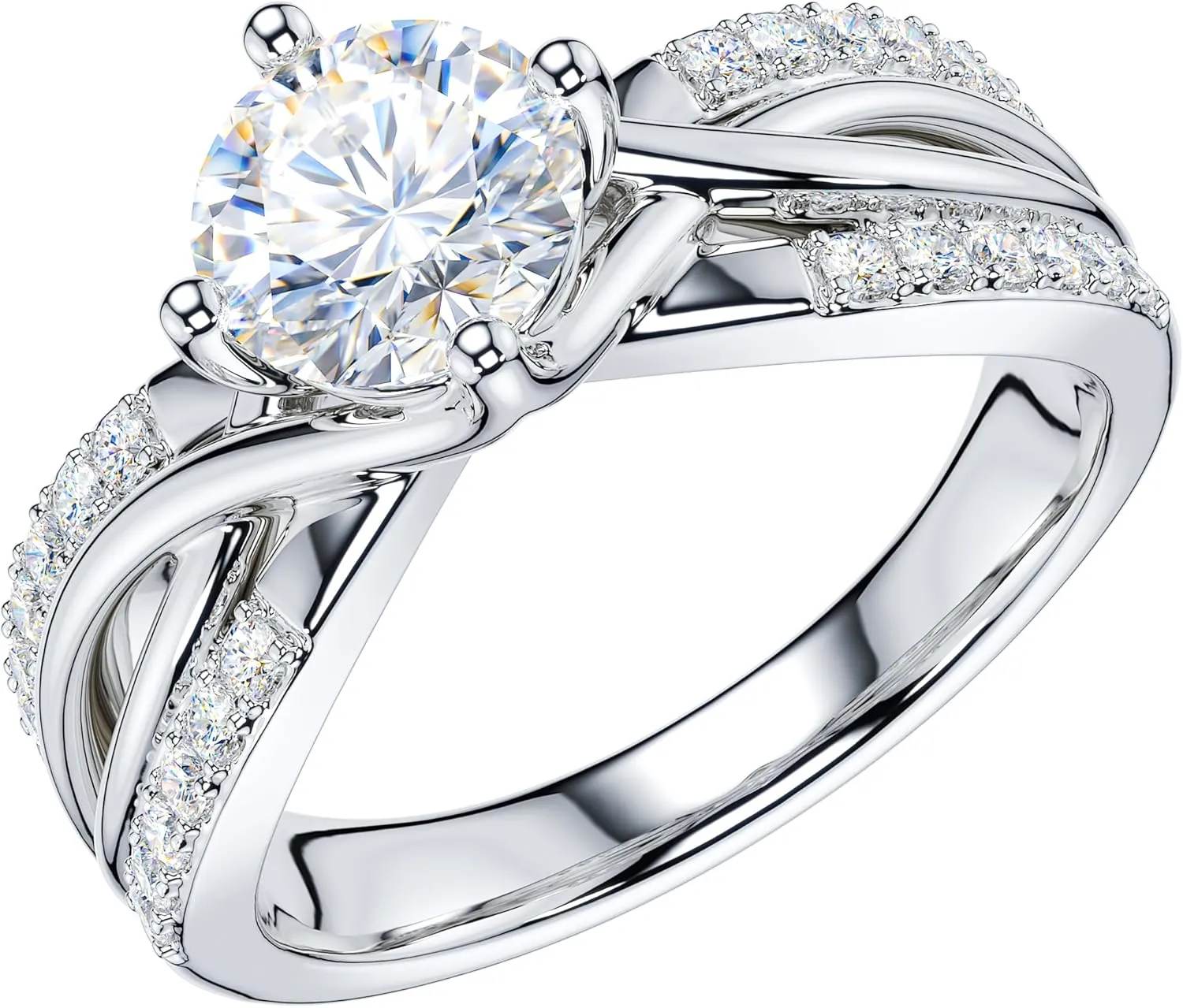 THELANDA Genuine Moissanite or Simulated Diamond Fancy Split Intersecting Infinity Crisscross 1CT Promise Engagement Ring