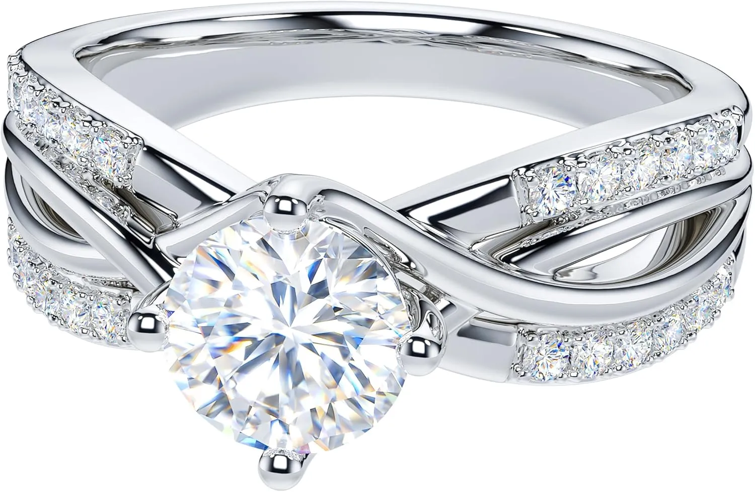 THELANDA Genuine Moissanite or Simulated Diamond Fancy Split Intersecting Infinity Crisscross 1CT Promise Engagement Ring