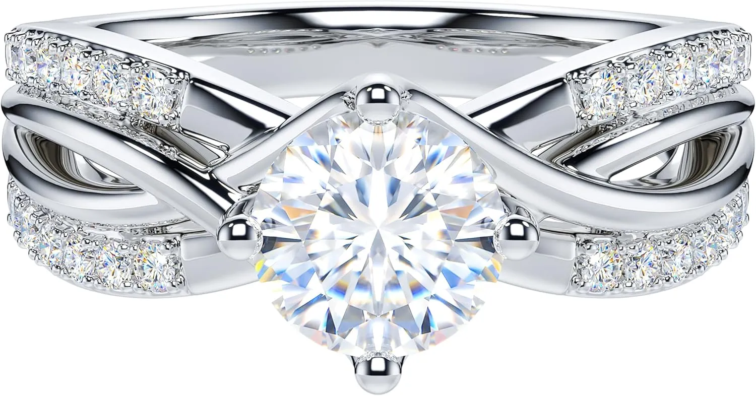 THELANDA Genuine Moissanite or Simulated Diamond Fancy Split Intersecting Infinity Crisscross 1CT Promise Engagement Ring