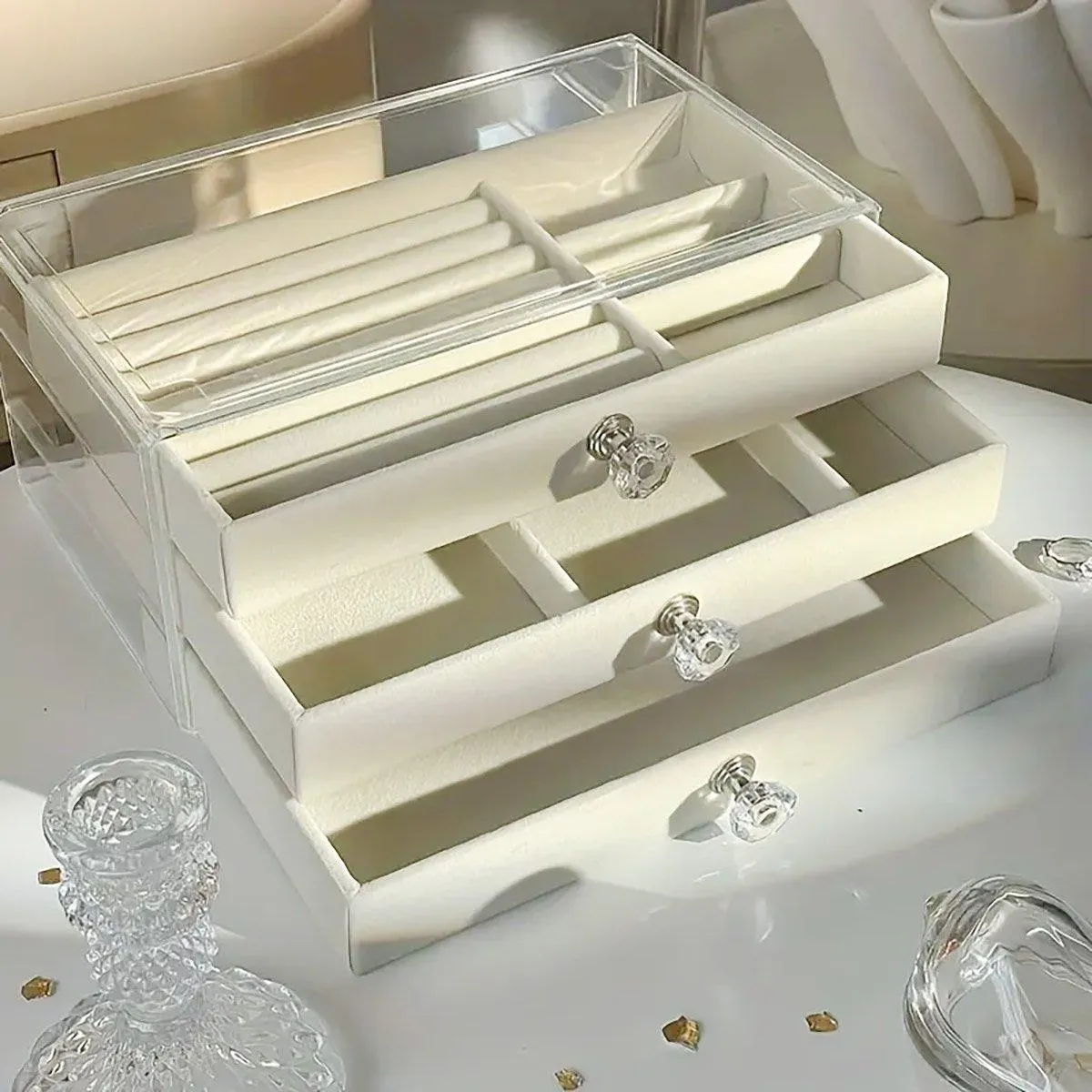 Three-layer Jewelry Box Dust-proof Drawer-type 1PCS