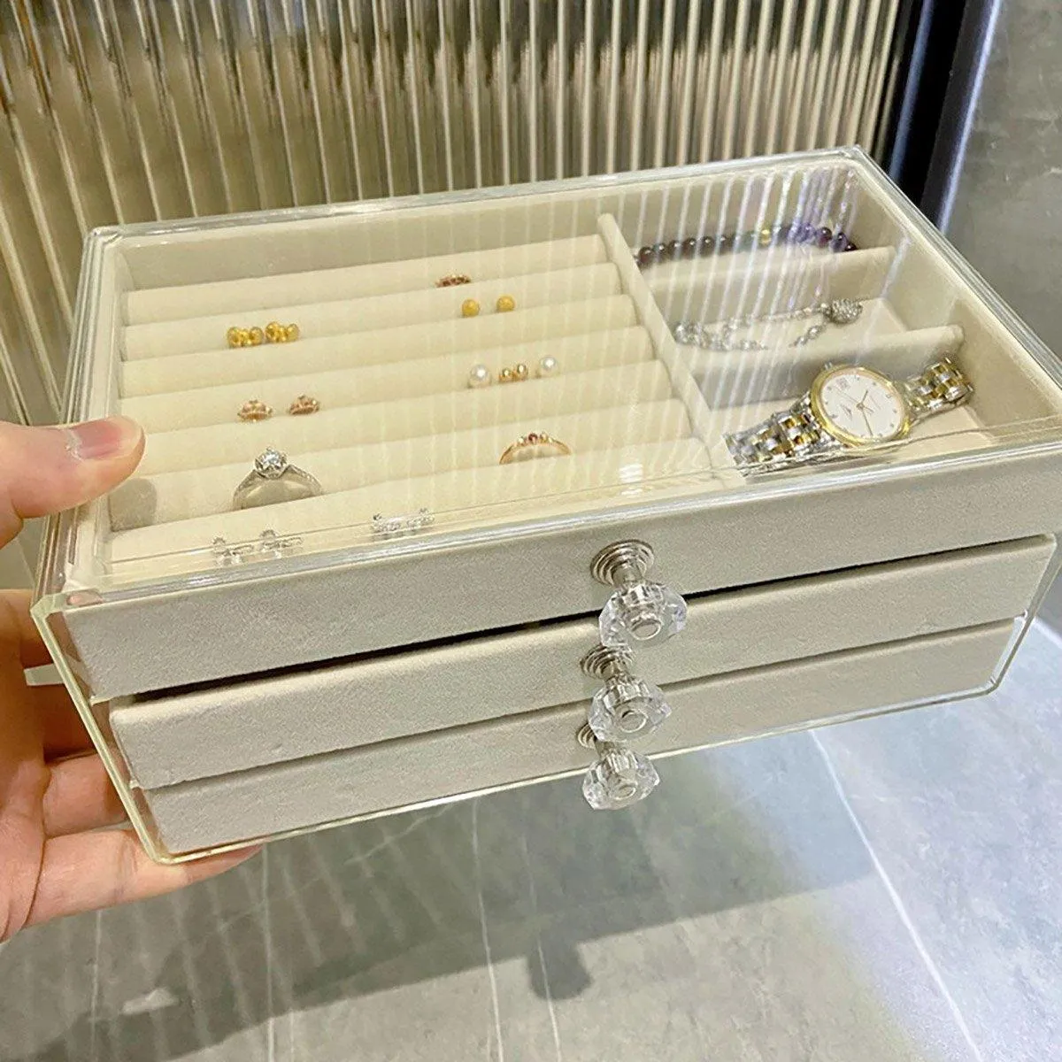 Three-layer Jewelry Box Dust-proof Drawer-type 1PCS