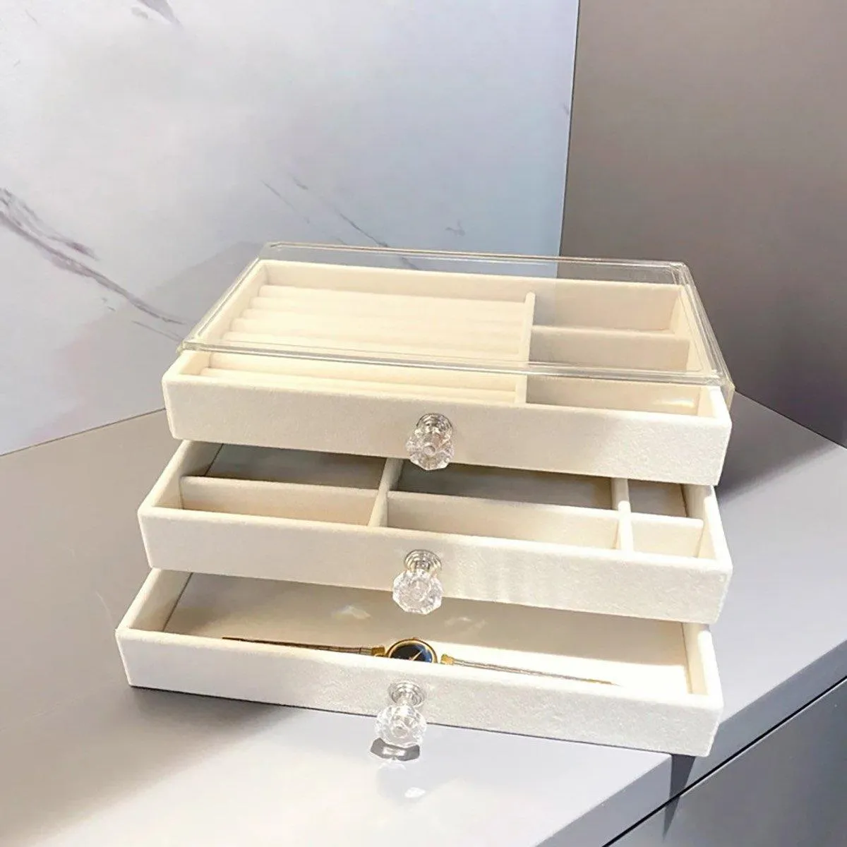 Three-layer Jewelry Box Dust-proof Drawer-type 1PCS