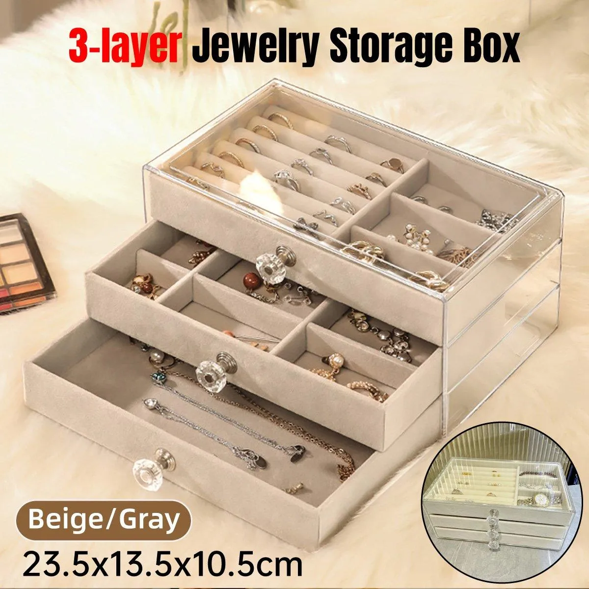 Three-layer Jewelry Box Dust-proof Drawer-type 1PCS