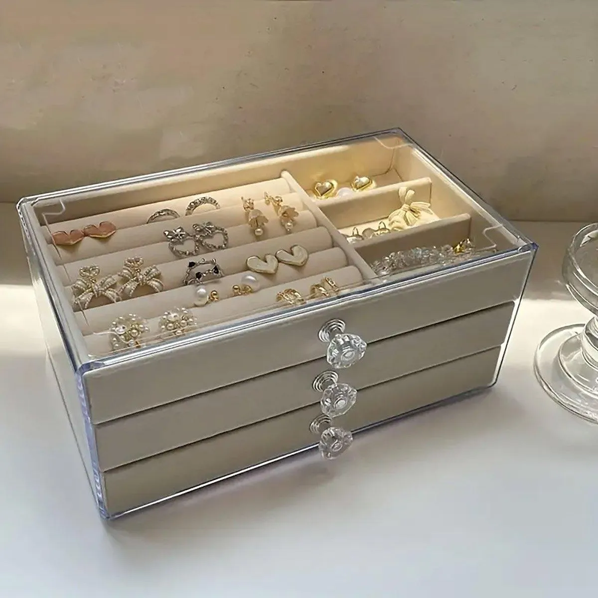 Three-layer Jewelry Box Dust-proof Drawer-type 1PCS