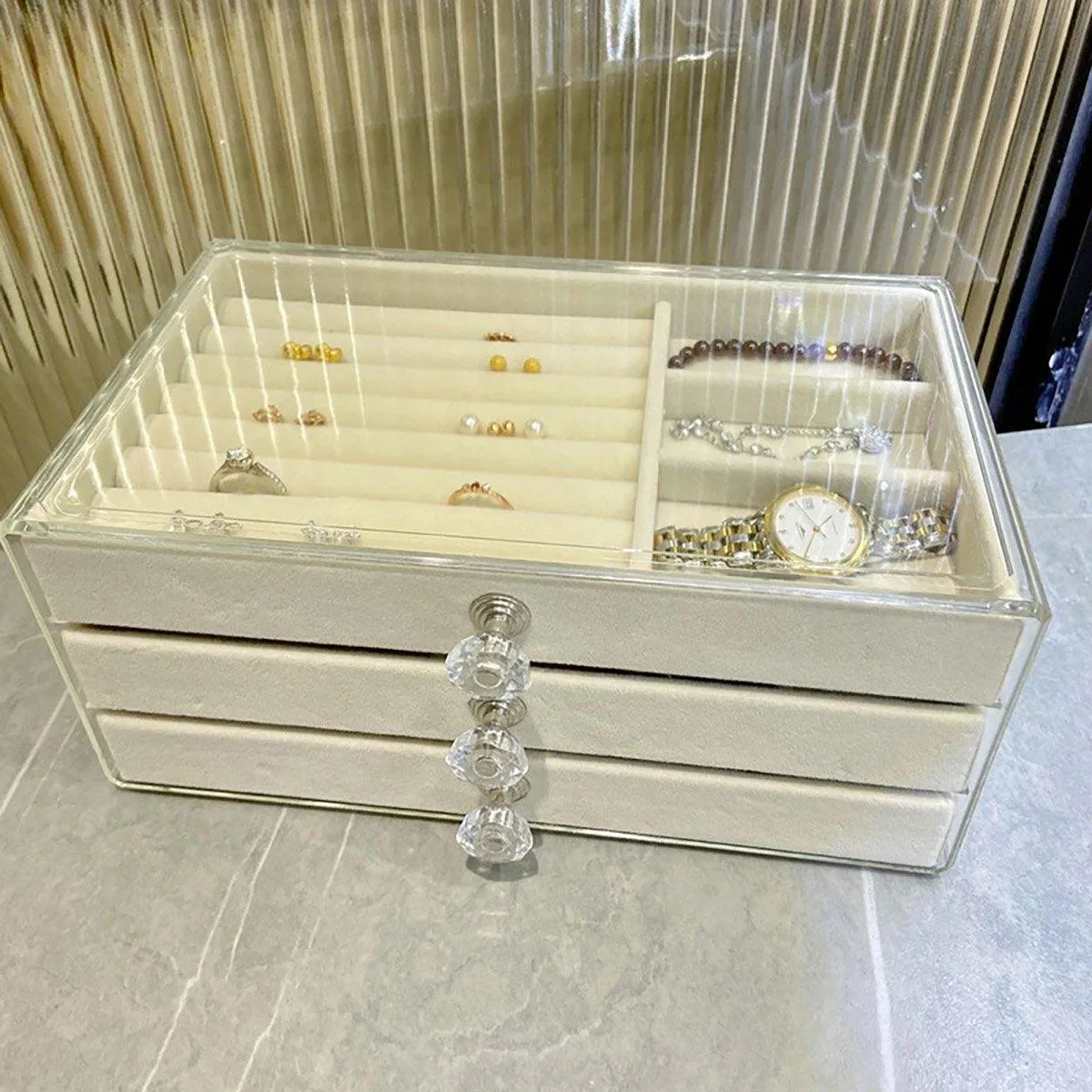 Three-layer Jewelry Box Dust-proof Drawer-type 1PCS