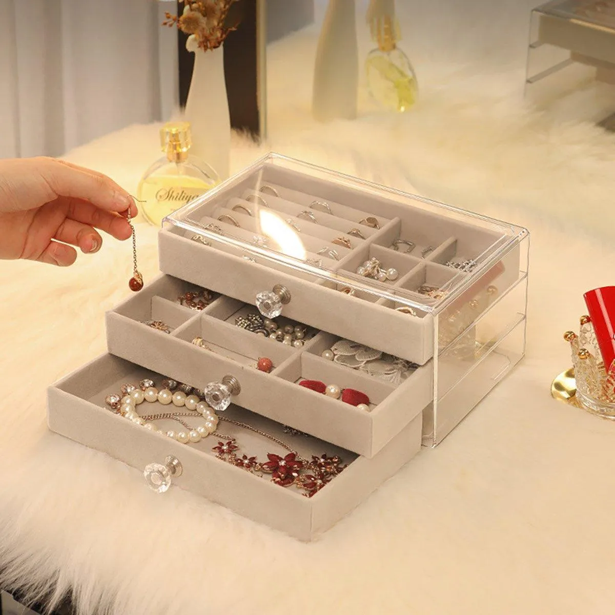 Three-layer Jewelry Box Dust-proof Drawer-type 1PCS
