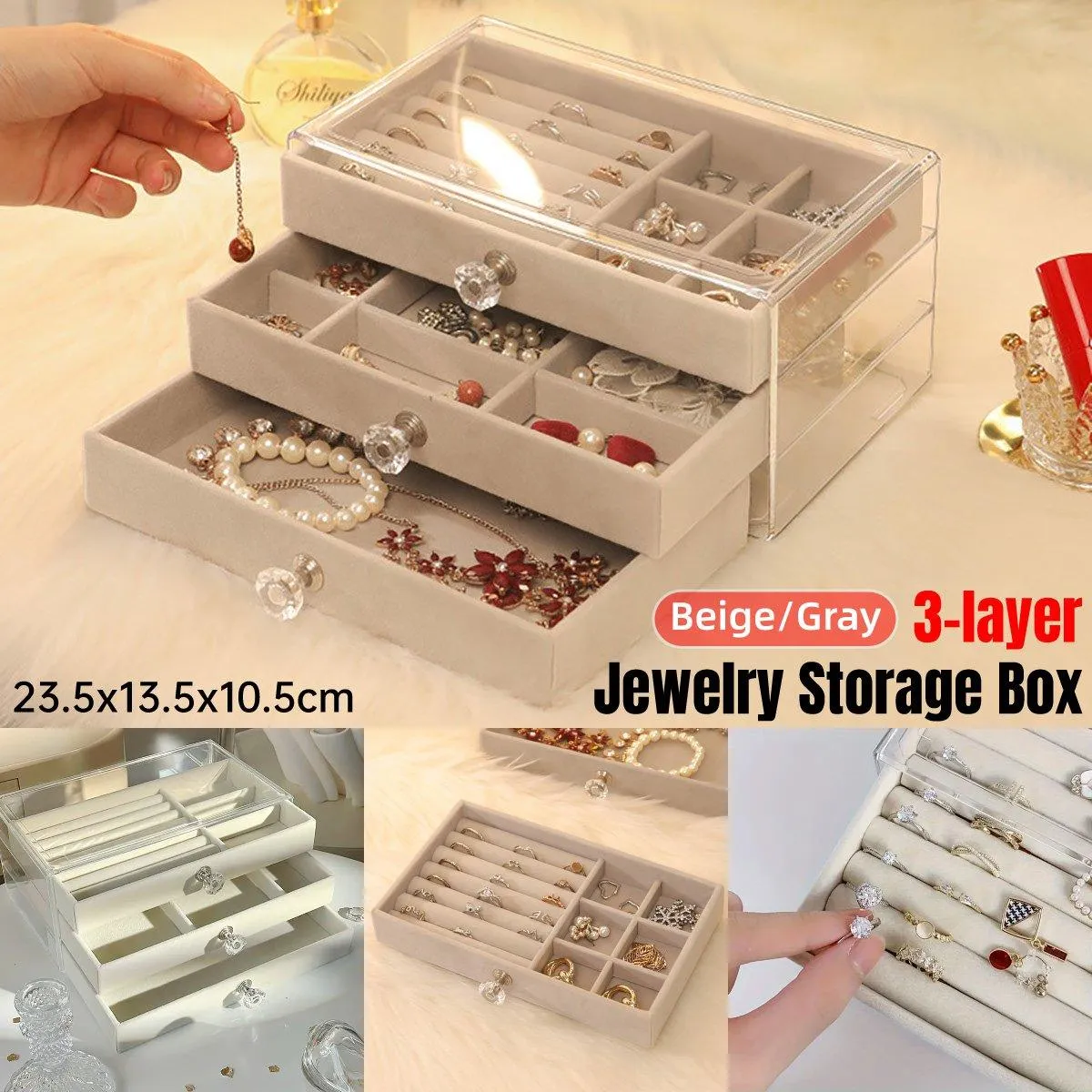 Three-layer Jewelry Box Dust-proof Drawer-type 1PCS