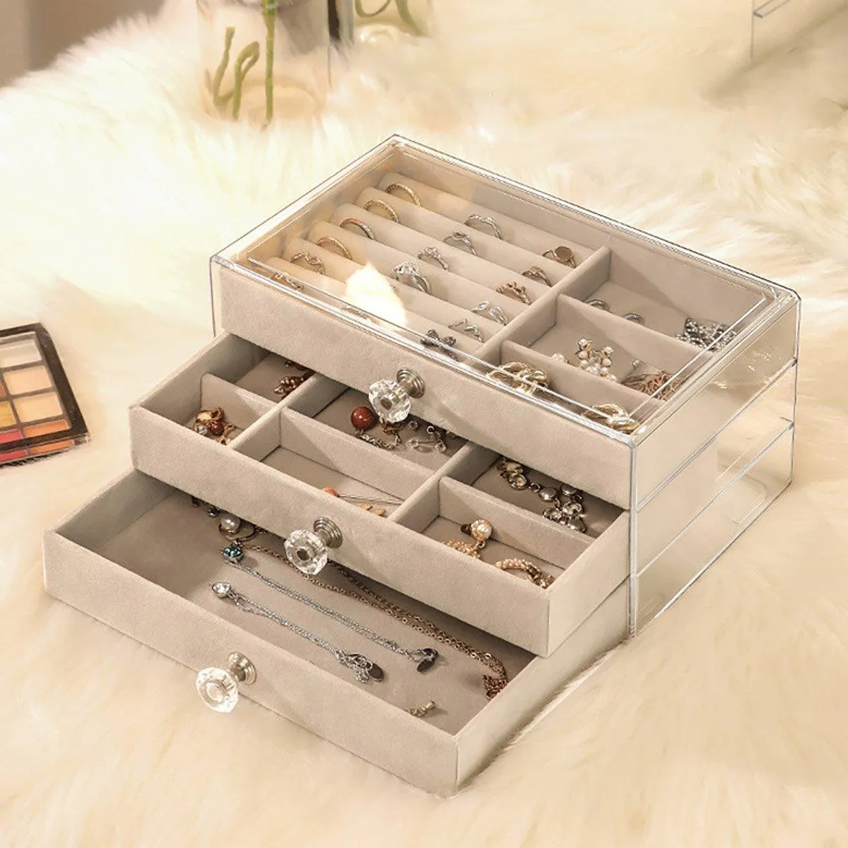 Three-layer Jewelry Box Dust-proof Drawer-type 1PCS